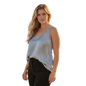 Vtg 100% Silk Tank Top Size L Silver Polka Dot Embossed Dressy Classy